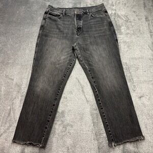 a.n.a Straight Jeans Women 18 Black Good High Rise Button Fly Raw Hem Distressed